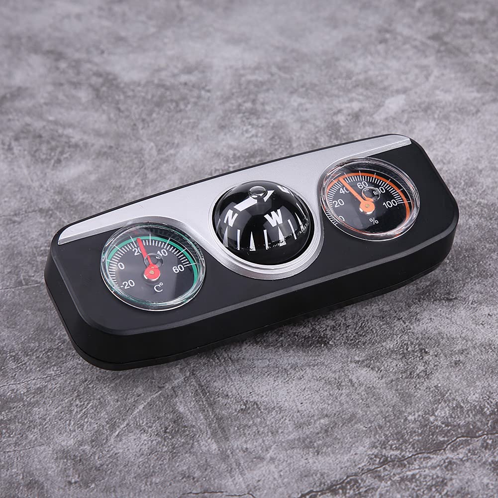 Car Thermometer, Hygrometer 3 in 1 Ball, Multi Functional Reading with Self Adhesive Tape, Black, Compact Size