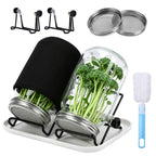 Broccoli Sprout Growing Kit, 2 Large 1000ML Wide Mouth Mason Jars with Sprout Lids, Stainless Steel Stand, Blackout Sleeves, Cleaning Brush, Drain Tray- Grow Broccoli, Alfalfa & Bean Microgreens