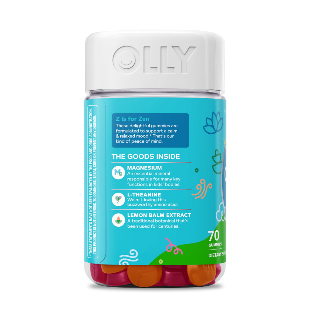 OLLY Kids Chillax Gummy, for a Calm and Relaxed Mood*, Magnesium, L-Theanine, Lemon Balm Extract, Chewable Supplement, Sherbet Flavored, 35 Day Supply - 70 Count (Packaging May Vary)