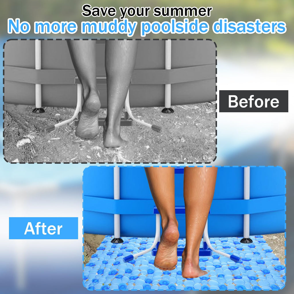 3 Pcs Ground Pool Drainage Walkway Mats, 15.7x27.6 Inch Non-Slip Pebble Stone Pool Surround Mats, Interlocking Drainage Deck Tiles for Above Ground Pool, Patio, Lawn Protection