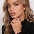 YIKOXI Gold Rings Set for Women 18K Gold Plated Titanium Steel Dainty Cubic Zirconia Rings Fashion Stacking Bands Valentines Day Mother's Day Christmas Day Best Gifts (Gold, 8)
