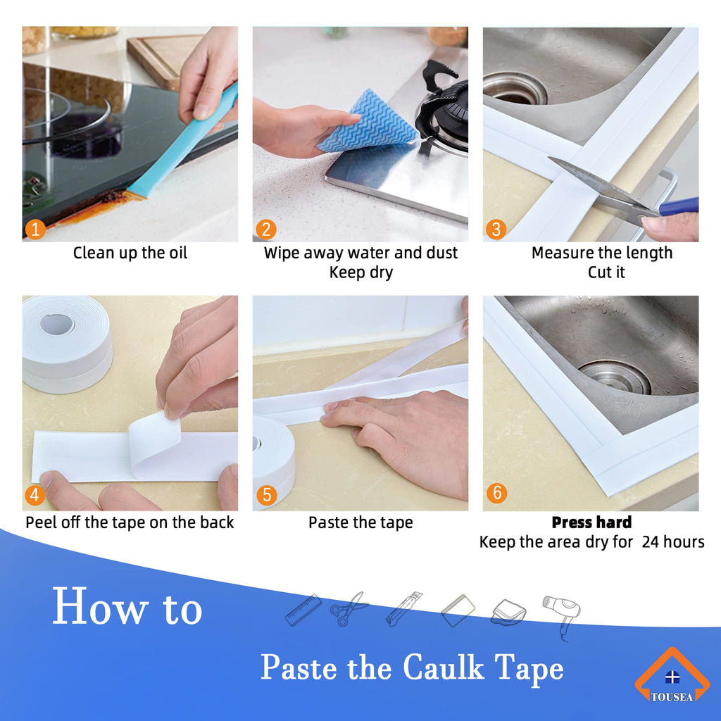 TOUSEA White 1.5" x10.5ft Caulk Tape for Tub, Toilet, Sink, Peel and Stick