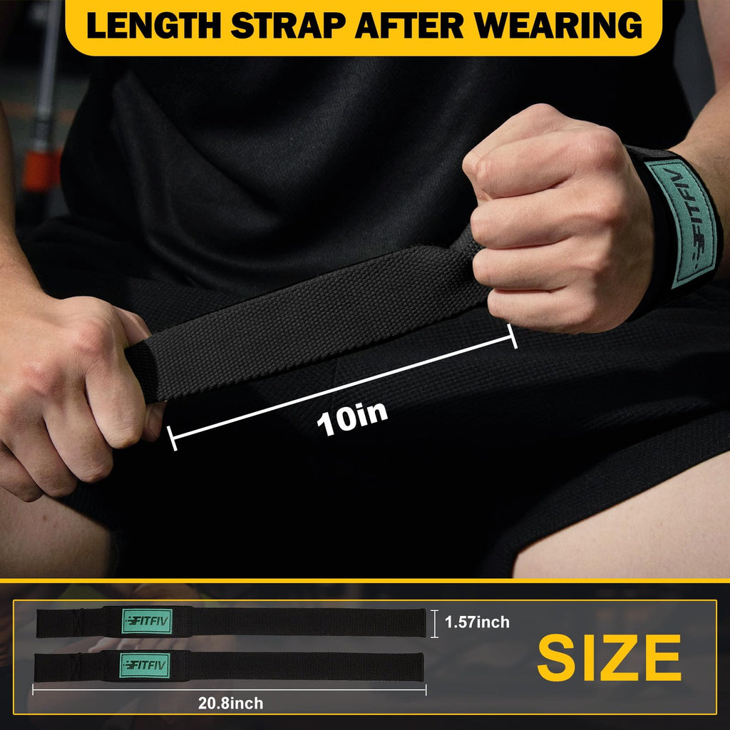 FITFIV Lifting Straps for Weightlifting, Lifting Wrist Straps for Gym Strength Training, Neoprene-padded Wrist Cushion - Men & Women