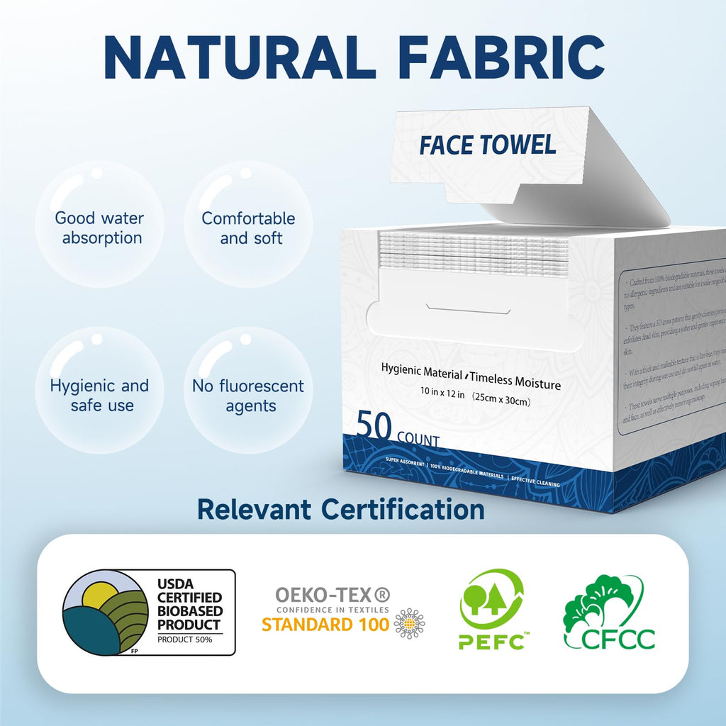 Face Towels, 10” x 12”, Face Towelettes Disposable, Extra Thick Soft and Absorbent for Sensitive Skin, Disposable Face Towel for Makeup Remover, Dry Wipes, 100 Count（2 Pack）