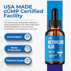Methylene Blue Drops 1% USP Grade Third Party Lab Tested - USA Made - Formaldehyde Free, Increased Absorption, Blue Methylene Supreme Supplement for Humans, Methane Azul De Metileno Para Humanos (2oz)
