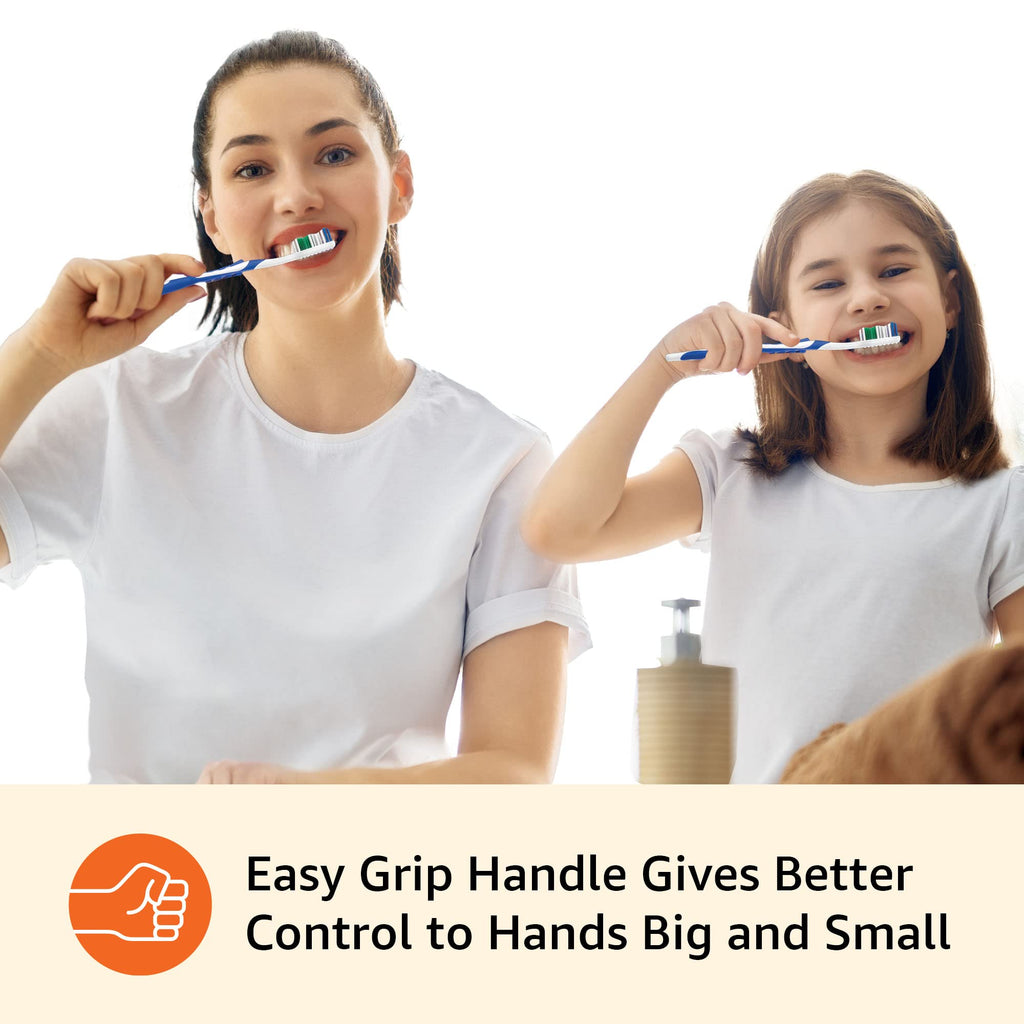 Amazon Basics Clean Plus Soft Bristle Toothbrushes with Angled End-Tuft, Cheek and Tongue Cleaner, Full Size, 10 Count, 1 Pack (Previously Solimo)