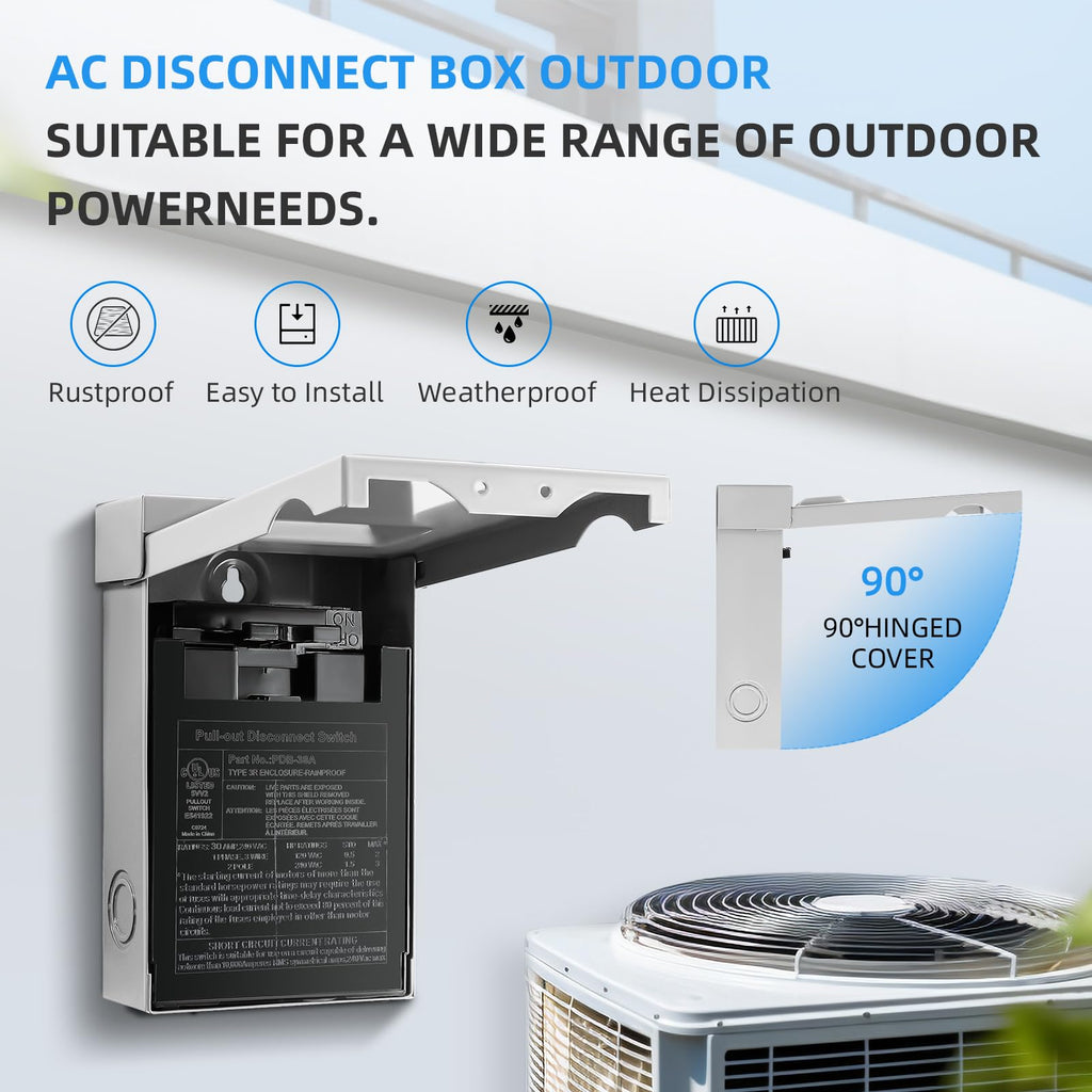 CHGAOY 60 Amp AC Disconnect Switch Outdoor 120/240VAC Pull Out Switch Waterproof Metal Box for Air Conditioning Fused (Fuse not Included)