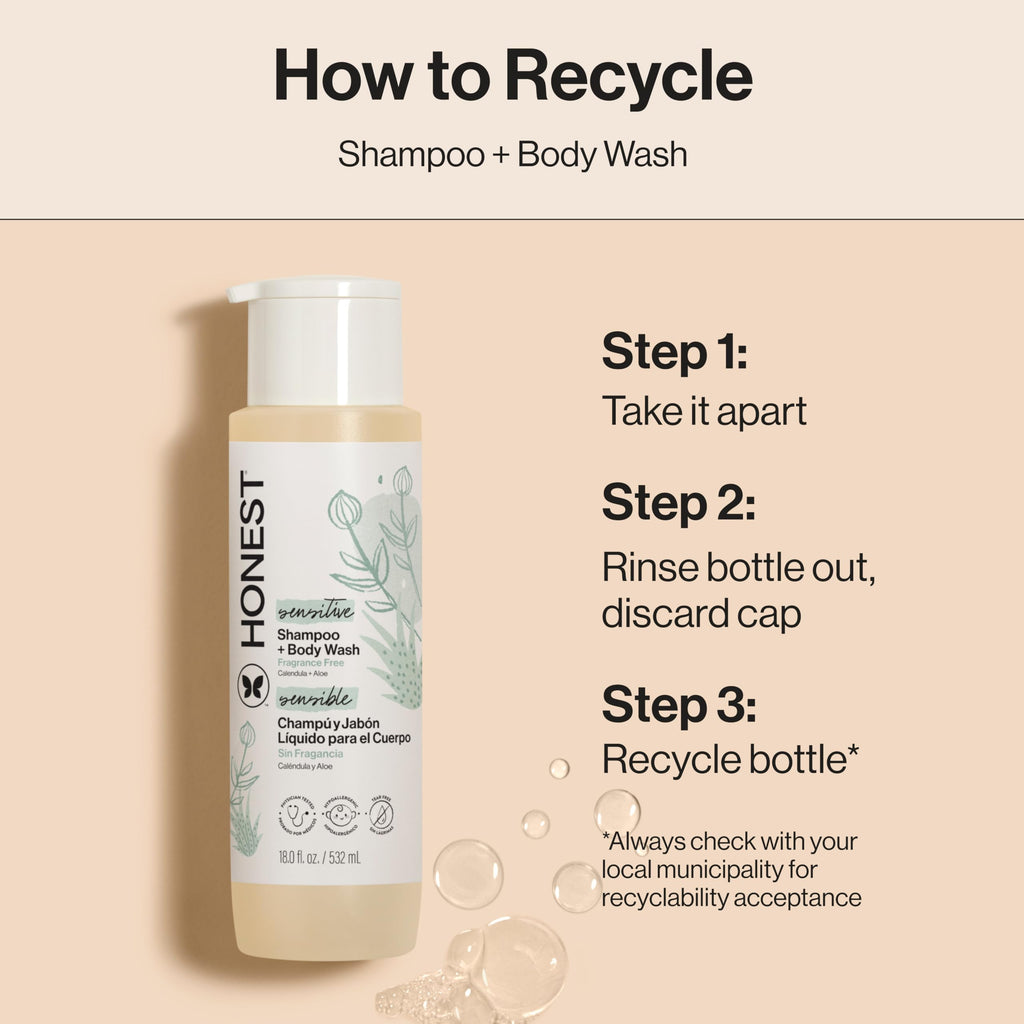 The Honest Company Shampoo & Body Wash, Tear-Free, Fragrance-Free, 18 fl oz