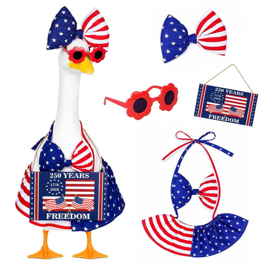 ENBOFID 4th of July Bikini Porch Goose Outfits, Patriotic Summer Goose Outfits Costume for 23inch Plastic Cement Statue, Independence Day Goose Outfits Clothes for Outdoor Garden Patio Decor