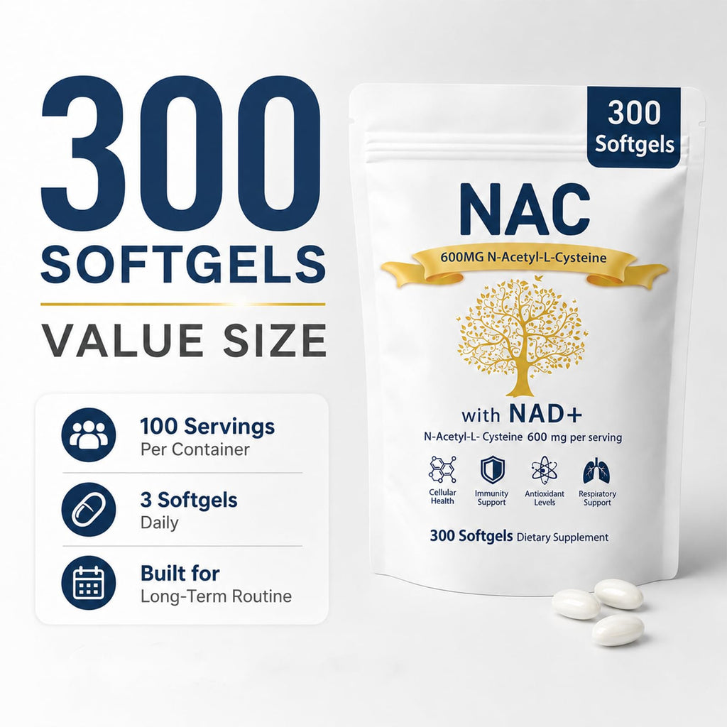 Prspy The Standard Lab NAC 600mg Non-GMO, Gluten Free,Organic NAC Supplement N-Acetyl Cysteine Capsules with NAD+ for Cellular & Lung Health, 300 Softgels