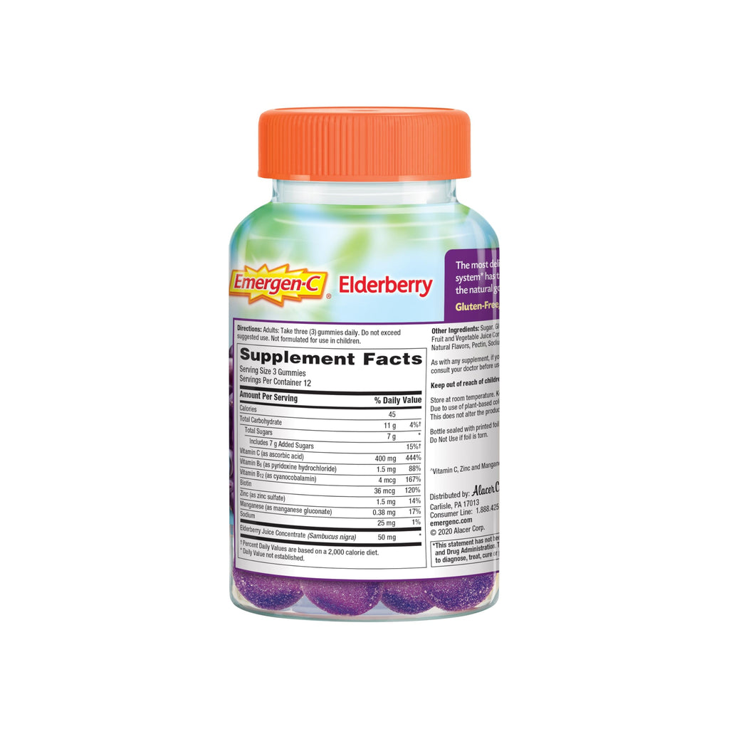 Emergen-C Elderberry Gummies, Elderberry Immune Support Natural Flavors with High Potency Vitamin C, Back to School Essentials - 36 Count