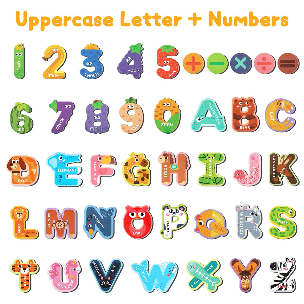 Magnetic Letters, 26 Animal Alphabet Magnets, Fun Preschool Learning Toy, Large Fridge Magnets for Spelling Games, Ideal Educational Gift for Toddlers (Uppercase Letter+Numbers)