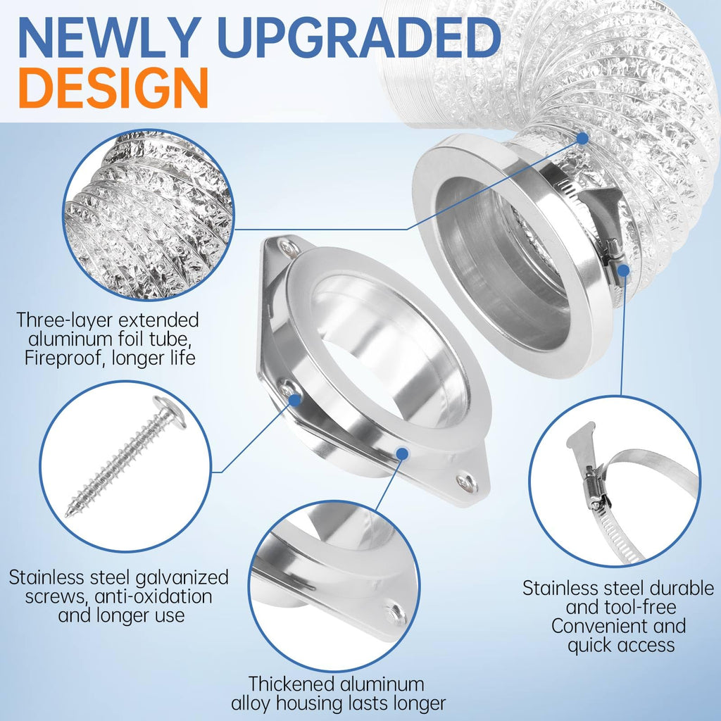 Magnetic Dryer Vent Coupling Connector Kit - DV180 Airtight Seal, Quick Connect, Includes 4"x3.3ft Duct & 2 Clamps