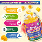 Center-Filled Kids Magnesium Gummies - Magnesium Glycinate Gummies for Kids Adults with L-Theanine, Chamomile, Licorice, Vitamin D, B6 for Sleep, Relaxation, Brain & Muscle - Sugar Free Peach & Mango