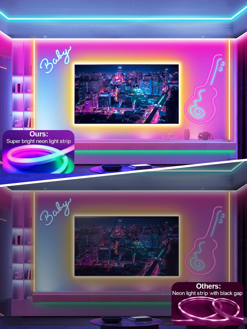 Ledagic 48ft RGB LED Neon Rope Lights with App, Remote Control, IP65 Waterproof Neon Light Strip Outdoor Indoor, DIY Design Flexible Led Strip Lights for Bedroom Essentials, Gaming Accessories