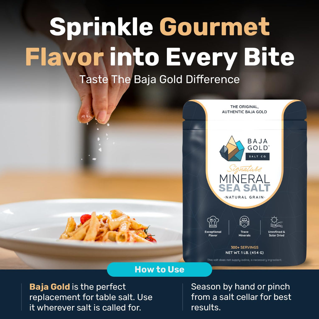 Baja Gold Signature Mineral Sea Salt - Recommended by Gary Brecka - Organic Natural Grain Salt for Cooking & Baking | Authentic Baja Salt | Ideal for All Culinary Creations | 1 lb. Resealable Bag, 300+ Servings