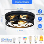 SKEJAO Flush Mount Ceiling Light Fixture, 3-Light Ceiling Light Fixture for Hallway, Black Hallway Light Fixtures Ceiling,Light Fixtures Ceiling Mount for Kitchen,Farmhouse,Hall (1 Pack)