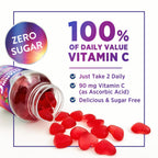 Vitamin C Gummies - 100% of Daily Vitamin C & Sugar Free - Immune Support with Powerful Antioxidants - Nature's Vegan VitaminC Dietary Supplement - Raspberry Flavor for Kids & Adults - 120 Gummies