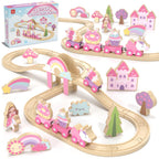 Lehoo Castle Wooden Train Set for Girls, Pink Unicorn Train Set