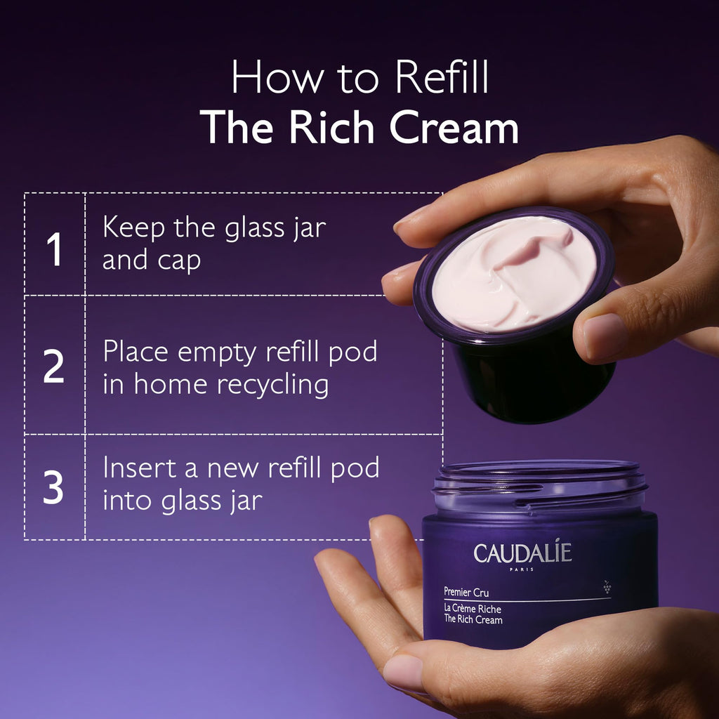 Caudalie Premier Cru The Rich Cream, Skin Barrier Repairing Rich Moisturizer with Ceramides, Refillable Jar - 50 mL