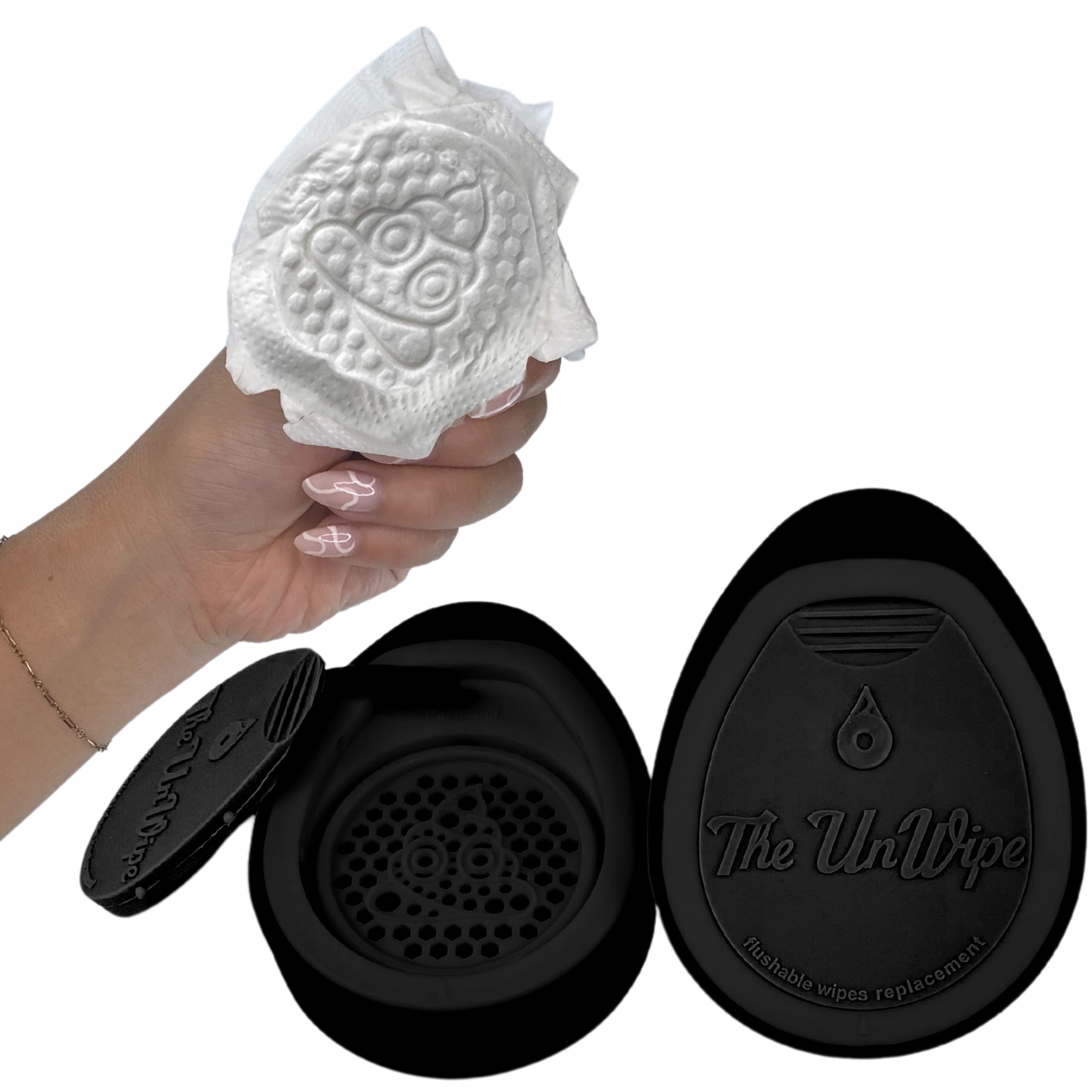 The UnWipe – Textured, Portable, Septic-Safe Tush Cleaning Instead of Flushable or Baby Wipes, Black LE