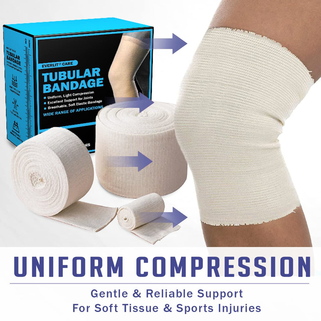 EVERLIT Elasticated Tubular Support Bandage | Stockinette Tubing for Small Arms, Knees, Large wrists Medium ankeltes| Light to Moderate Compression Bandage Roll For Tissue Support (Size D | 3" x 11 yd)