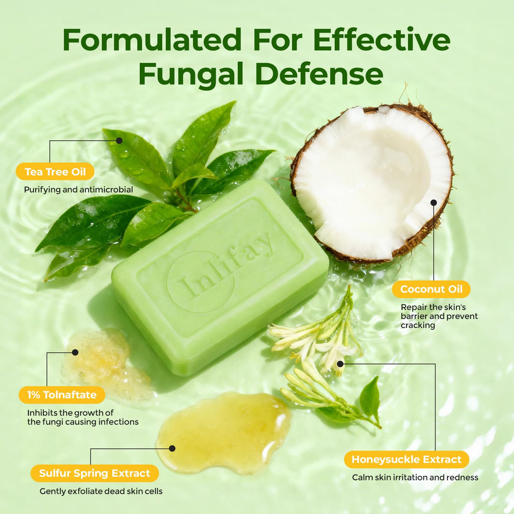Inlifay Antifungal Soap Bar for Men: Anti Fungal Skin Soap for Athlete's Foot, Jock Itch, Ringworm - Tea Tree Fungus Soap for Active People Daily Body Cleansing
