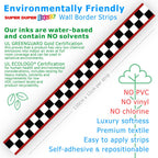 SuperDuperDecor - Chequered Flag with Red Stripes - Bedroom Wall Border - Eco 1.3m Self Adhesive Strips