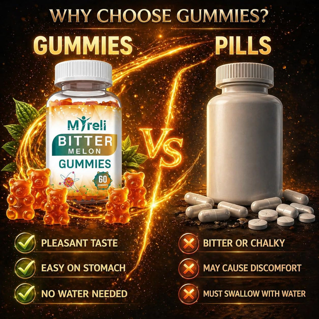 MYRELI Bitter Melon Supplement 1000mg - Vegan Gummies with Momordica Charantia Fruit, Natural Glucose Function Support, Gluten-Free, Soy-Free, Sugar-Free, Non-GMO Formula, 60 Plant-Based Chewables