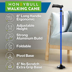 HONEYBULL Walking Cane for Men & Women Foldable, Adjustable, Heavy Duty, Free Standing, All Terrain, Collapsible Walking Sticks for Seniors & Adults (Blue)