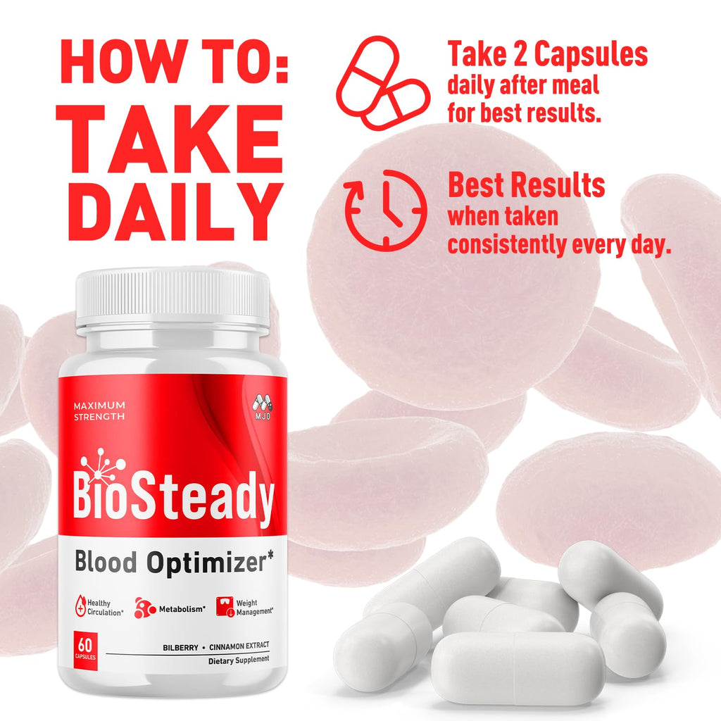 (2 Pack) Biosteady Blood Optimizer Capsules, Official Bio Steady Pills with All Natural Ingredients, Biosteady Advanced Health & Wellness Supplement with Maximum Strength Multivitamins (120 Capsules)