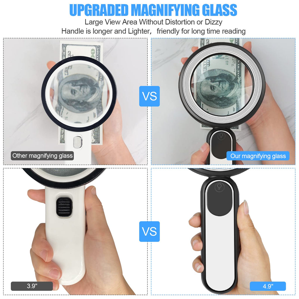 Rechargeable Magnifying Glass with Light, 30X 4.7IN Handheld Large Lightweight Lighted Magnify Len 21 LED 3 Modes Illuminated Book Magnifier forSenior,Reading,Inspection,Coin,JewelryChristmasGift