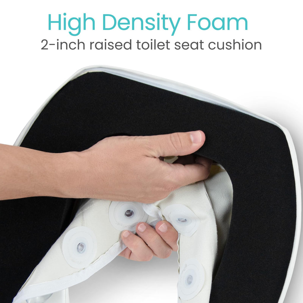 Vive Toilet Seat Riser Cushion for Seniors - Universal Fit - Raised Toilet Seat with High-Density Foam for Elongated & Standard - Firm Handle, Cushioned & Padded - Elevated Medical Handicap Lifter
