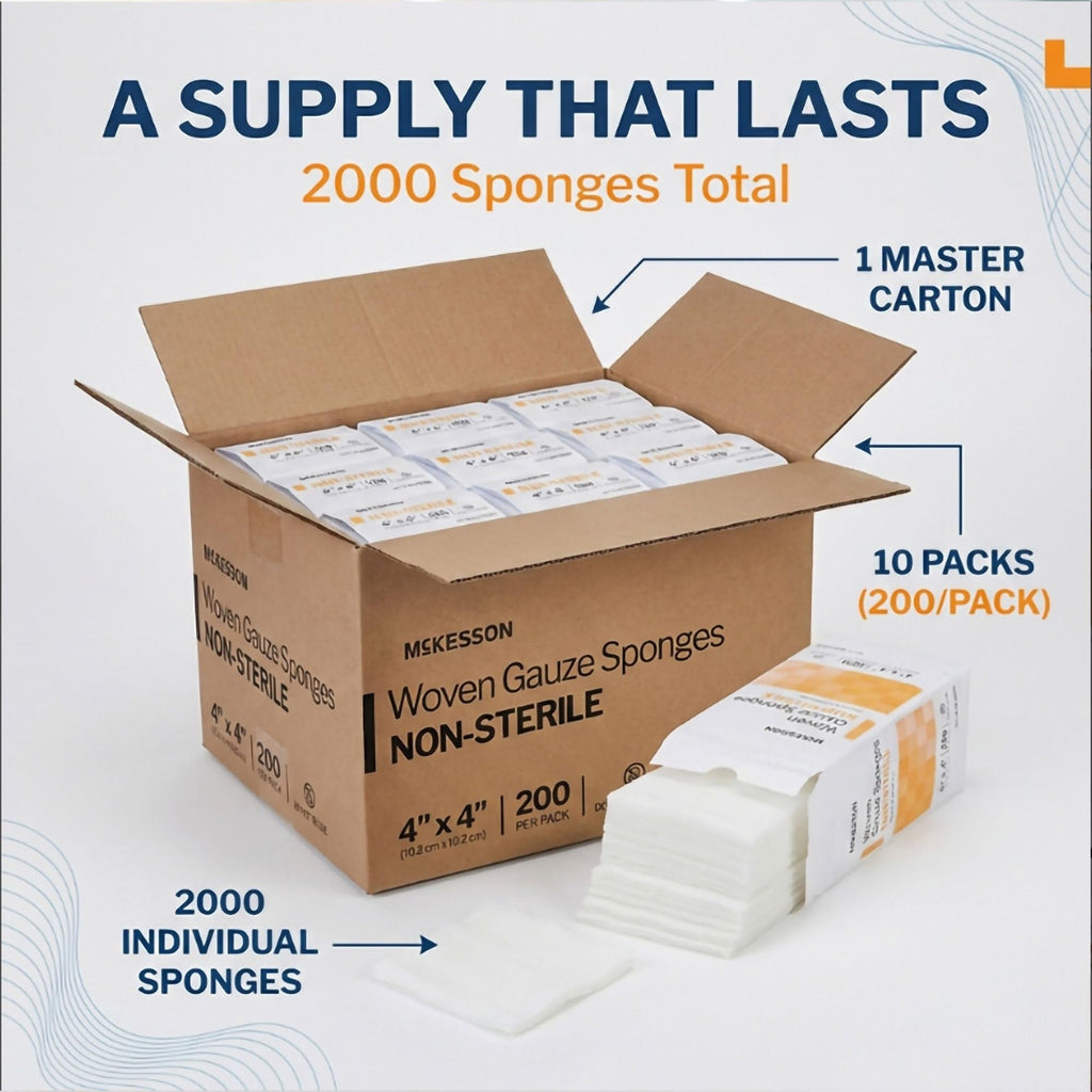 McKesson Non-Sterile Woven Gauze Pads, 4 x 4 in, 2000 ct