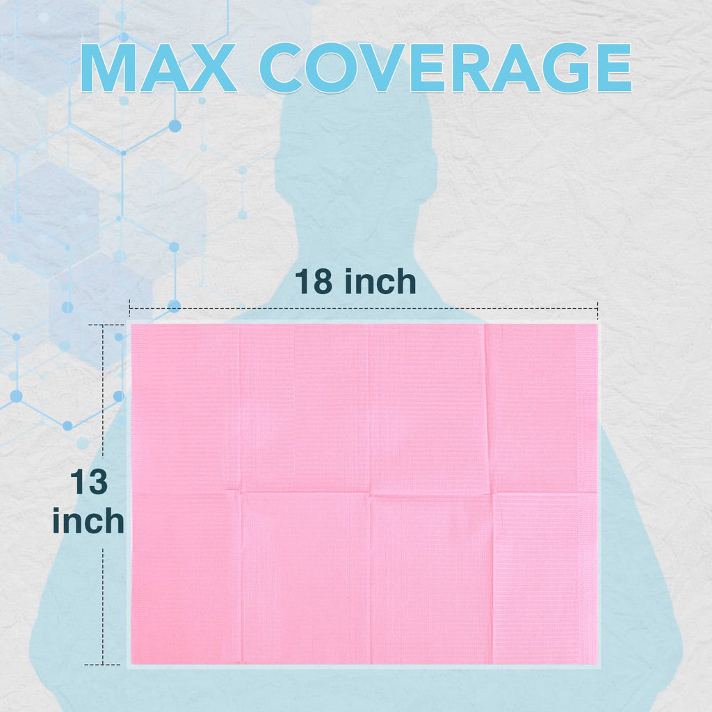 320 Pack Disposable Dental Bibs 13"x18", 3-Ply Waterproof Tattoo Bibs Sheet for Nail Salon, Dental Clinic, Feeding, Tattoo Shop (Pink)