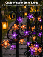 ITICdecor Solar Flower String Lights Outdoor Waterproof 50 LED Solar Powered Fairy Lights for Garden, Fence, Patio, Yard, Christmas Tree & Party Decor(Purple & Orange)