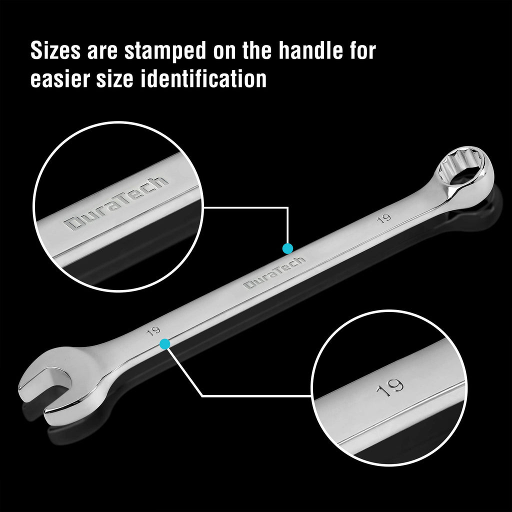 DURATECH Combination Wrench Set, SAE & Metric, 22-piece, 1/4'' to 7/8'' & 8-19mm, CR-V Steel, Organized in Wrench Holder