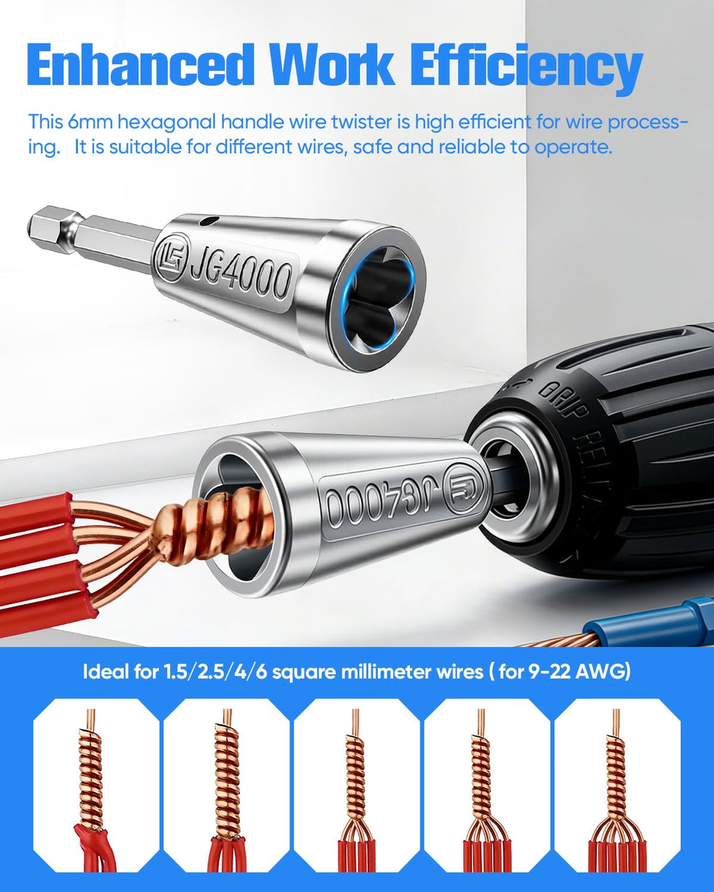 Wire Twister Tool for Drill, 2026 Upgrades Wire Nut Twister for Drill Profession Electricians Tool, 6MM Hex Shank Cable Wire Twisting Tool Wire Twister Wire Connector for 9-22 AWG (4pcs)