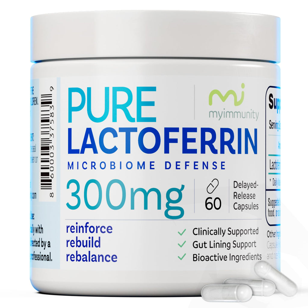 Lactoferrin 300mg Delayed Release Capsules - MyImmunity Premium Immune Support Supplement with Iron Absorption - Freeze Dried, Non-GMO, Gluten Free, Vegetarian - 60 Count (2 Month Supply)