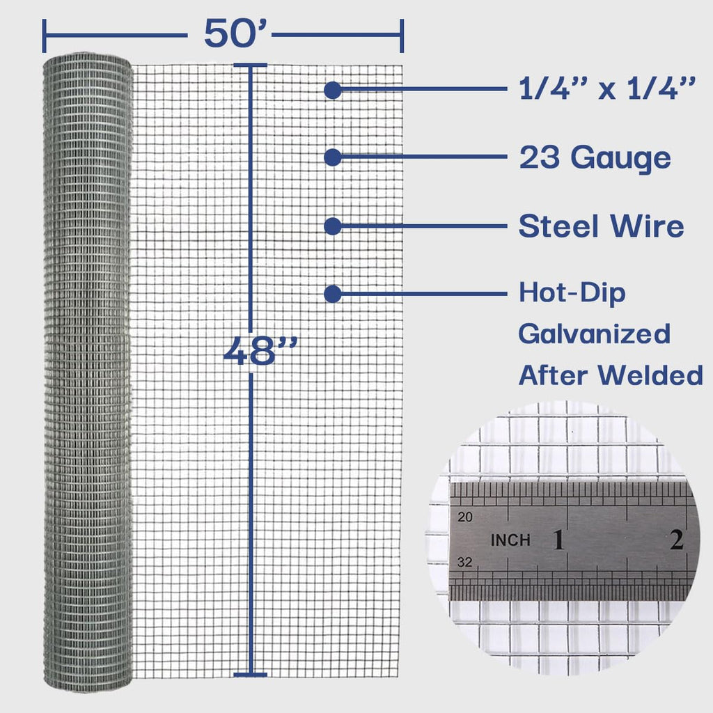 Salmut Hardware Cloth 1/4 in. x 4 ft. x 50 ft. 23-Gauge, Galvanized Wire Mesh Fencing, Chicken Wire Mesh, Wire Fence Roll, Garden Fencing, Snake Fencing, Hardware Mesh