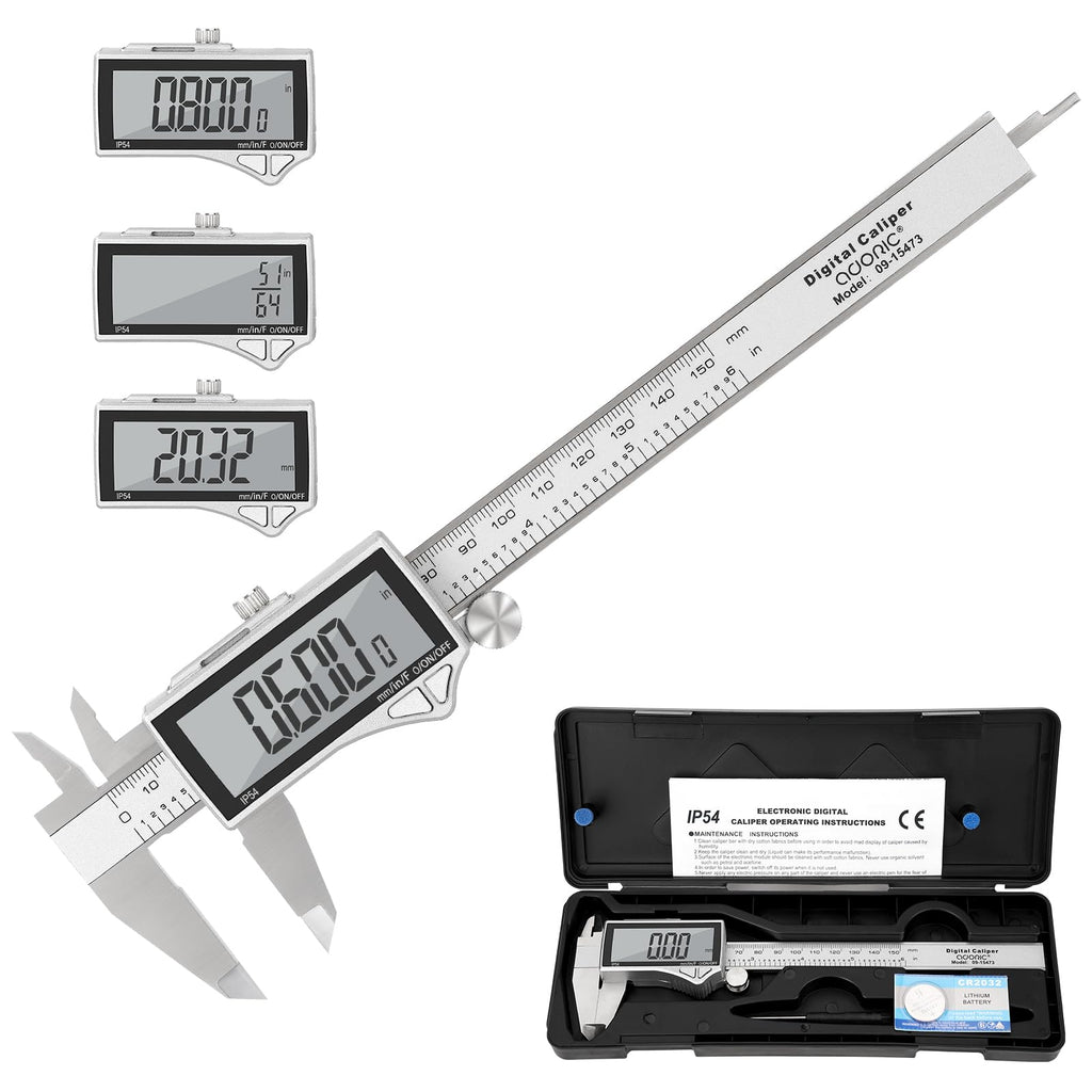 Adoric Digital Caliper, Caliper Measuring Tool Stainless Steel Vernier Caliper Digital Micrometer with Large LCD Screen, Easy Switch from Inch Metric Fraction, 0-6" Caliper Tool for DIY/Household