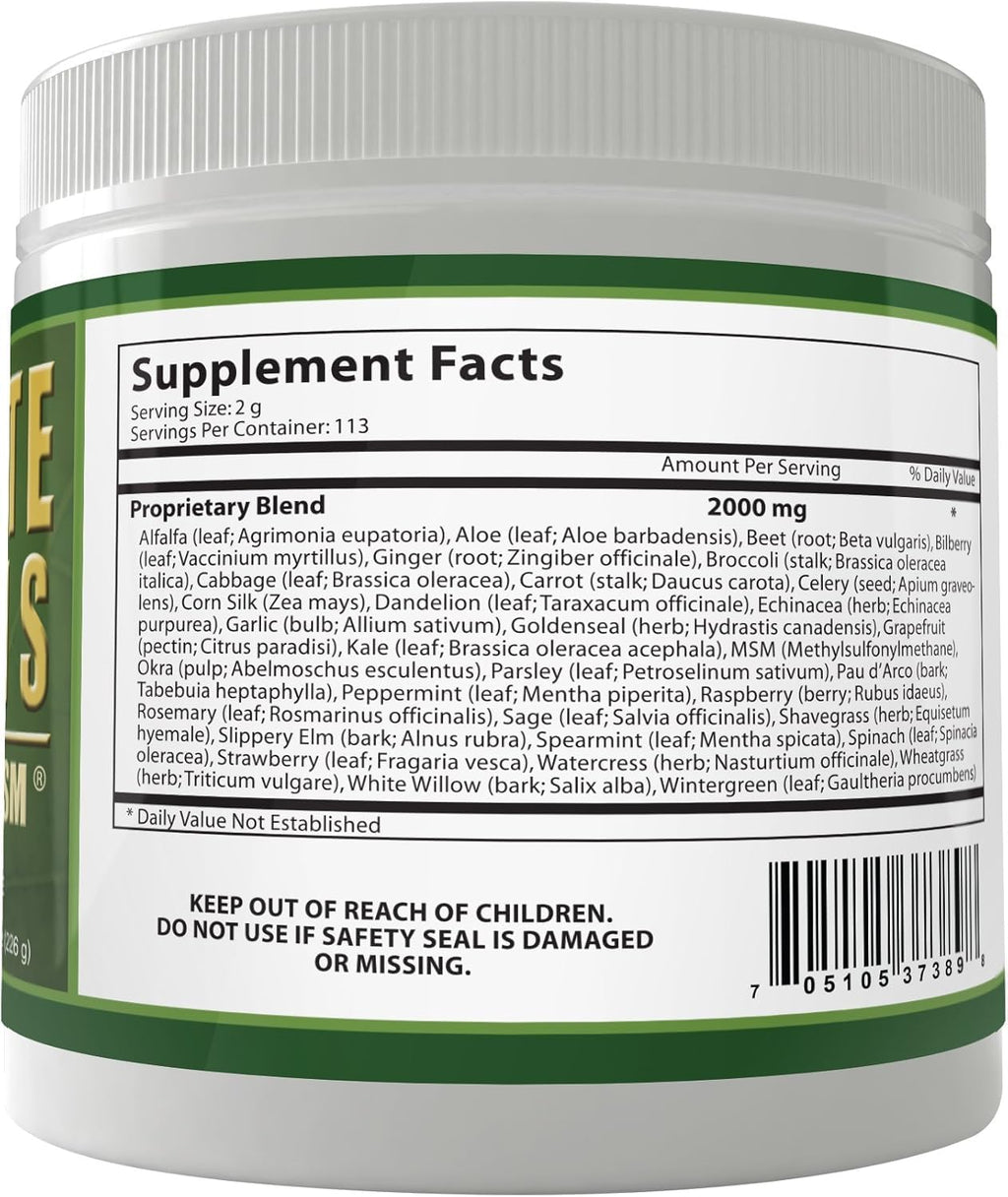Ultimate Greens with MSM Powder, Vegan Friendly Natural Ingredients Gluten Soy Free NO GMO Superfood Vegetable Nutritional Drink Alkalizing Energy 8oz 6 Pack (6 Month Supply)