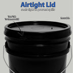 MKS Plastics 5-Gallon Bucket with Airtight Lid – Made in USA, Food Grade BPA Free Plastic, Heavy Duty Multi-Use, Metal Handle with Grip, Stackable Storage – Black, 6 Pack