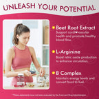 Beet Root Gummies, Beetroot & L-Arginine, Red Beets Supplements w/ Vitamin B1, B2, B3, B5, B6, Folate, B12 for Energy Boost & Circulation Support, Sugar Free Nitric Oxide Gummies, 60 Beet Chews