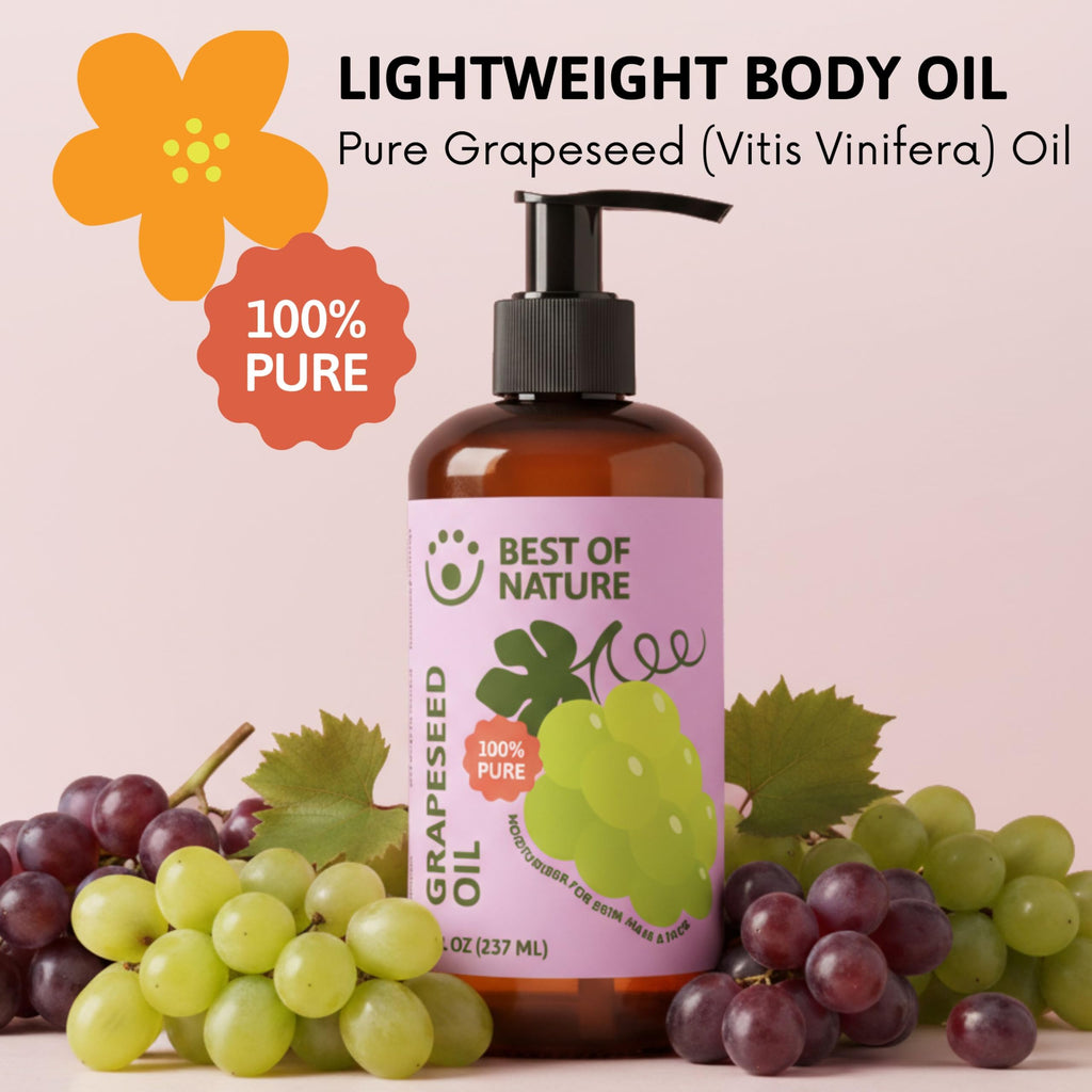 Best of Nature 100% Pure Grapeseed Oil - Unscented, Lightweight, Non-Greasy Moisturizer for Hair, Skin, Face & Aromatherapy, Carrier Oil for Essential Oils, Half Gallon (64 fl oz)