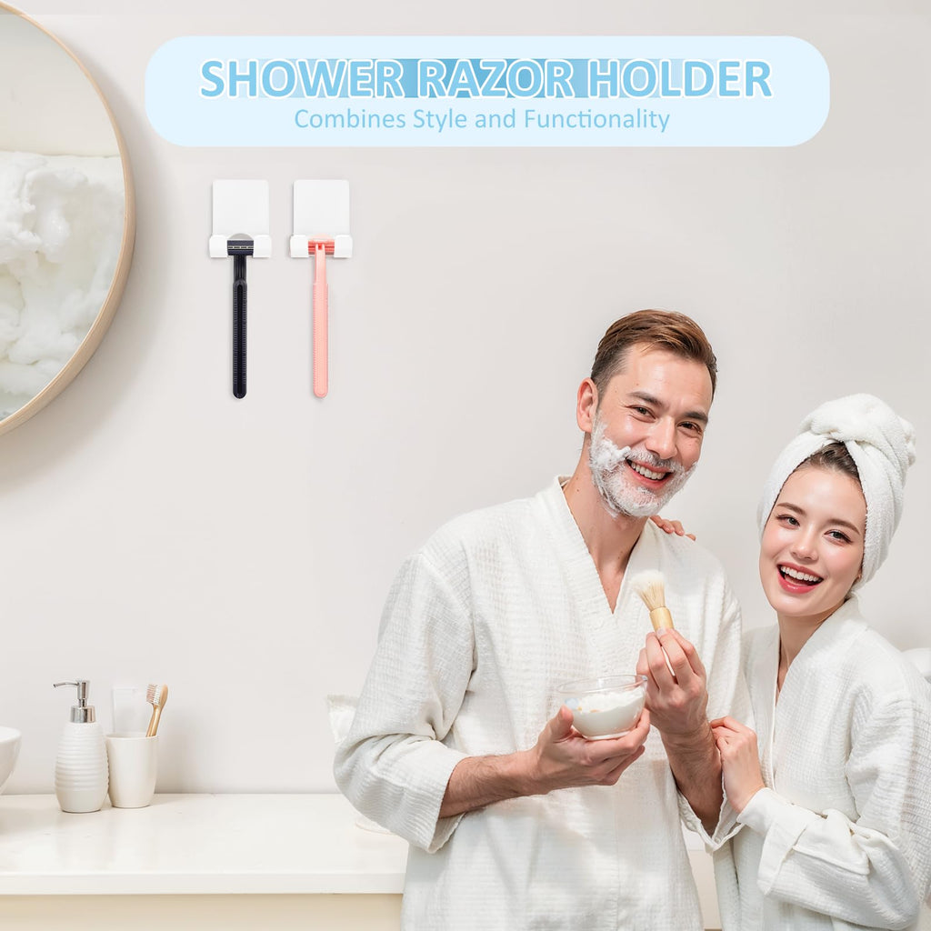 VIS'V Shower Wall Adhesive Razor Holder for His and Hers, White, 2 Pcs