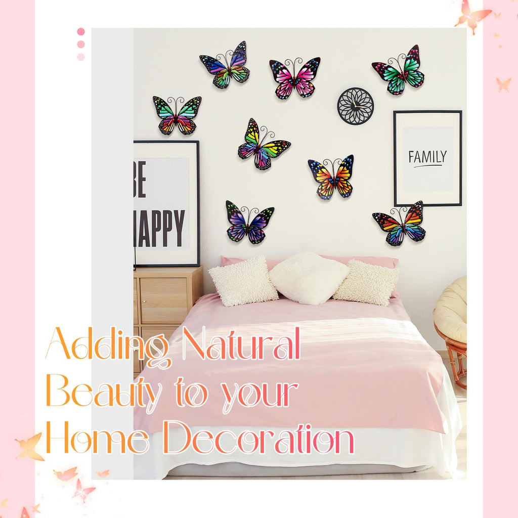 Jetec 8 Pcs Metal Butterfly Wall Decor 6.5 Inch Outdoor Butterflies Wall Art Sculpture 3D Butterfly Hanging Decoration for Spring Outside Fence Garden Yard Home Patio Balcony(Cute Style)