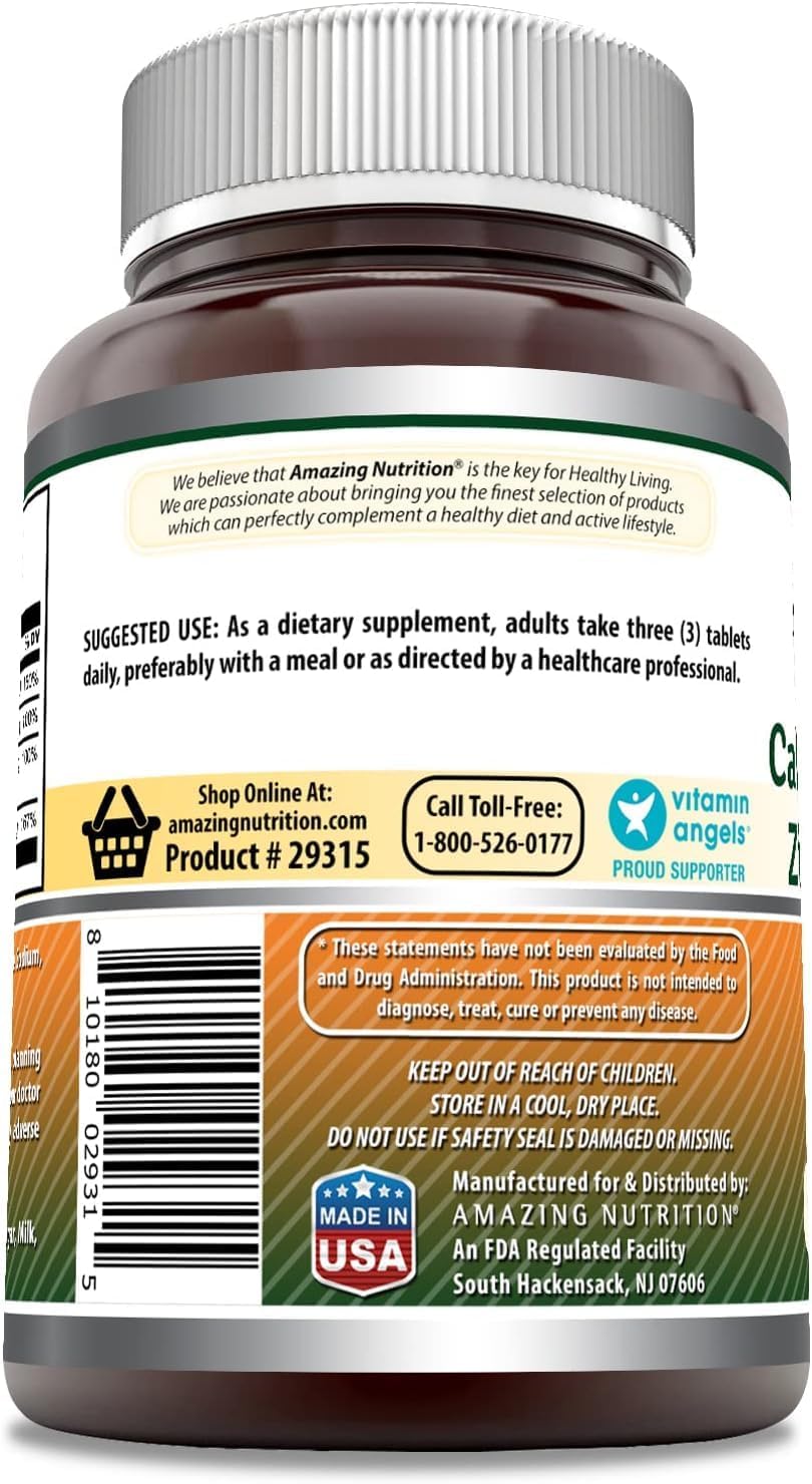 Amazing Formulas Calcium Magnesium Zinc with Vitamin D3 Supplement | Non-GMO | Gluten Free | Made in USA (2 Pack)