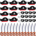 ZeeDix 36Pcs Pirate Accessories for Kids, 12 Hats 12 Patches 12 Swords Set