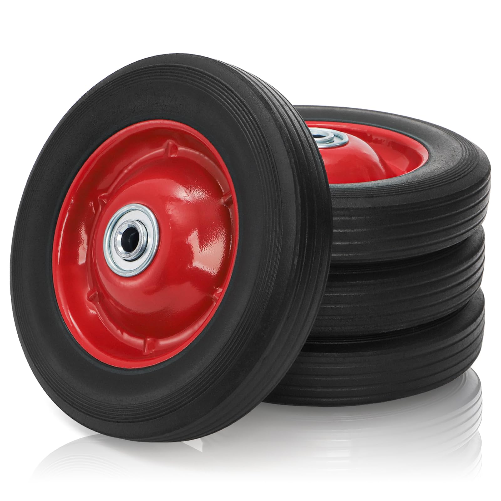 Acshio 8 Inch Solid Rubber Tires with 1/2-Inch Bore Axle Hole, 4 Pack